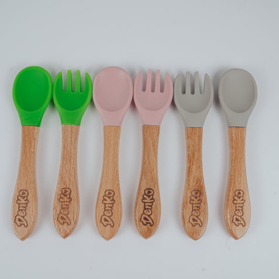Wooden Handle Spoon and Fork Set - (3 Colors)